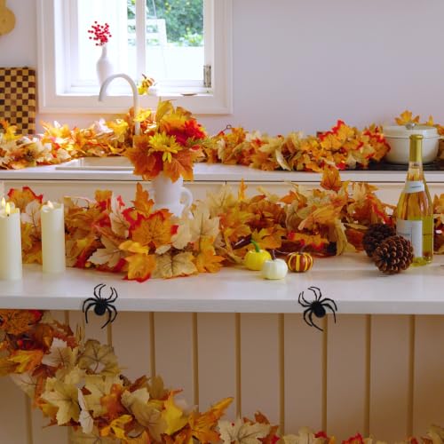 5 Pack Fall Leaf Garland with Lights - 29.5Ft Artificial Autumn Decorations for Thanksgiving Halloween