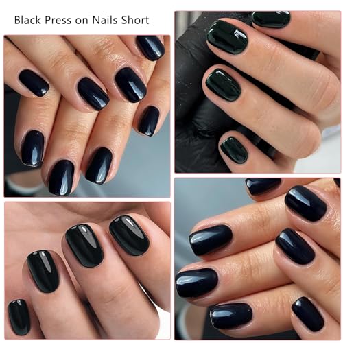 Black Short Press-On Nails Set 240 Pc Glossy Fake Nails with Adhesive & Tools