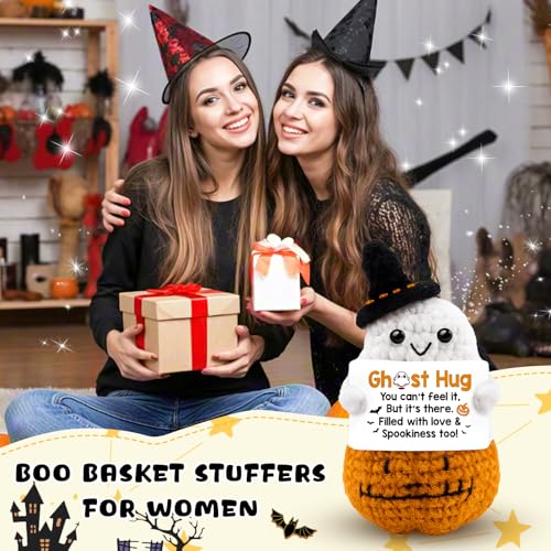 Halloween Crochet Gift Set - Boo Basket Filler with Ghost & Pumpkin Charm