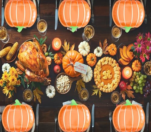 Pumpkin Fall Paper Plates - Autumn Harvest Disposable Dinnerware, 9 Inch, 25 Count