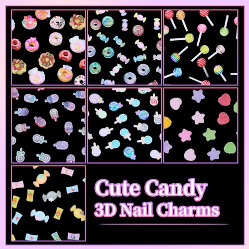 3D Acrylic Candy Nail Charms Set - Multicolor Lollipop Sweet Nail Art Decorations