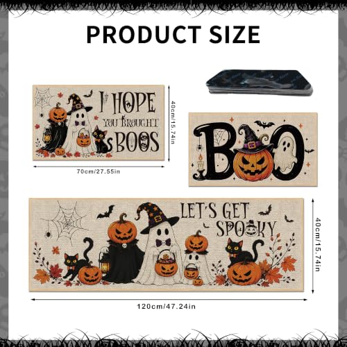 Halloween Pumpkin Ghost Kitchen Rugs Set with 3 Sizes - Festive Carpet Decor, Variation: Pumpkin Ghost Witch
