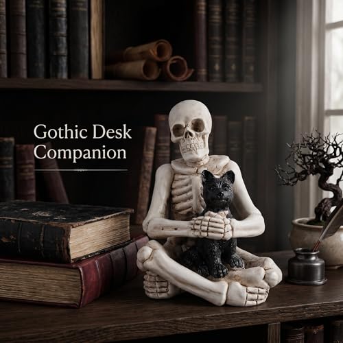 Gothic Halloween Skeleton with Dog Figurine - Spooky Home Decor, Skeleton Decorations