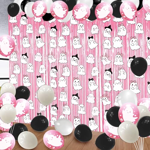 Pink Halloween Fringe Curtain 2 Pack - Bat Pattern Photo Backdrop 3.3 x 6.6 ft - Pink2
