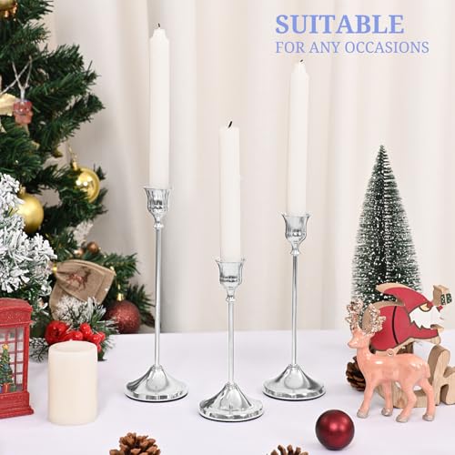 Silver Candlestick Holders Set of 15 - Metal Taper Candle Holders with Different Heights