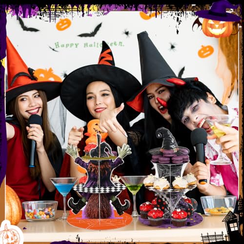 Halloween Cupcake Stand Set - Witch Themed 3-Tier Display for Parties - Mixed Variation