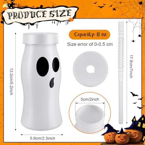 12-Pack Halloween Ghost Cups with Lids & Straws, Reusable Plastic, 8 oz