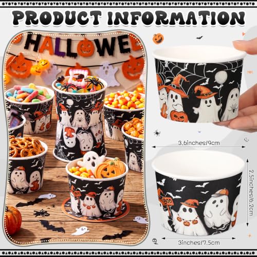 Potchen 50 Pack 9 oz Halloween Paper Soup Bowls - Ghost with Witch Hat