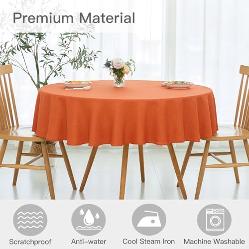 Maxmill 70-Inch Round Linen Textured Fall Tablecloth - Rust, Spill-Proof & Wrinkle-Free