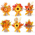 Set of 6 Fall Artificial Potted Flowers for Thanksgiving and Autumn Decor