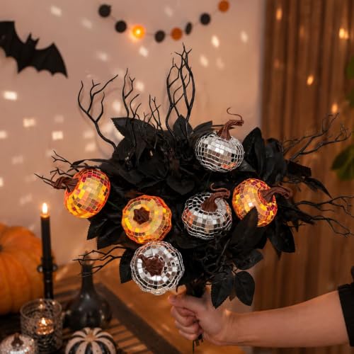 Halloween Pumpkin Decor Set with Disco Pumpkins & Black Branches - 9 Pieces