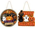 Halloween Door Decorations Set - Ghost, Cat & Pumpkin Hanging Signs, Round + Square Variations