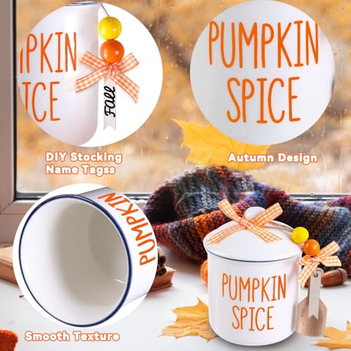 Fall Ceramic Canisters Set - Thanksgiving Candy Holders with Wooden Tags