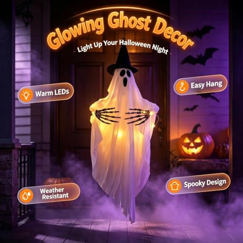 Halloween Ghost with Witch Hat and Claw Props for Party Decor
