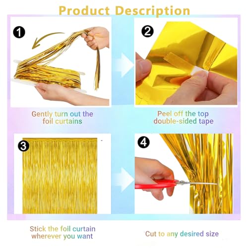 Gold Foil Curtain Backdrop for Party Decorations - 2 Pack