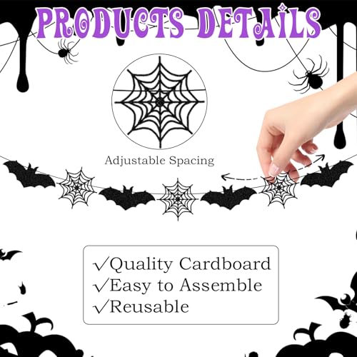 Halloween Banner Set with Bat & Web Decor - Haunted House Wall Hangings
