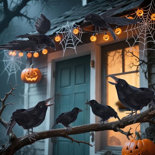 YOFIT Halloween Fake Crow Decorations - Realistic Black Crow Set - Style 2