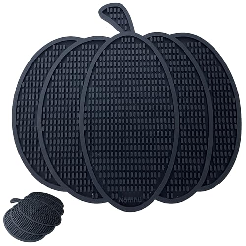 Pumpkin Shaped Coffee Bar Mat - Gothic Halloween Black Rubber Drink Coaster