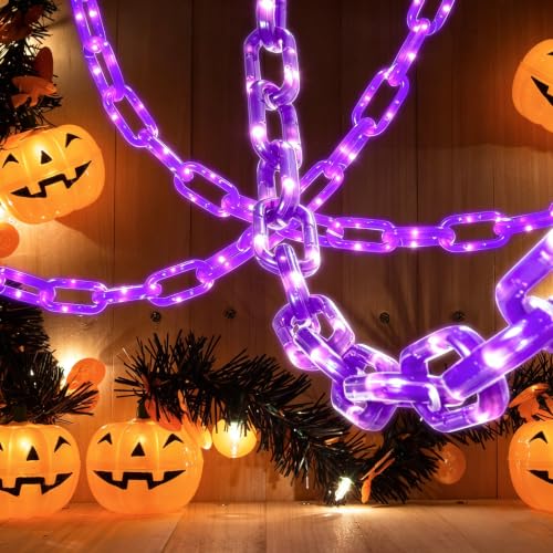 Purple Halloween Chain Lights 10Ft Battery Operated with Timer - Spooky Decor