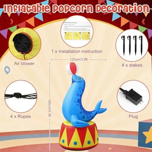 Inflatable Circus Seal with LED Lights - 5.3 ft Outdoor Carnival Party Decor - Realistic Seal Design