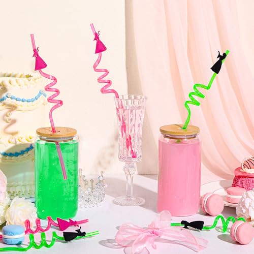 Reusable Witch and Princess Party Straws - Pink & Green Plastic Drinking Straws Bulk Set