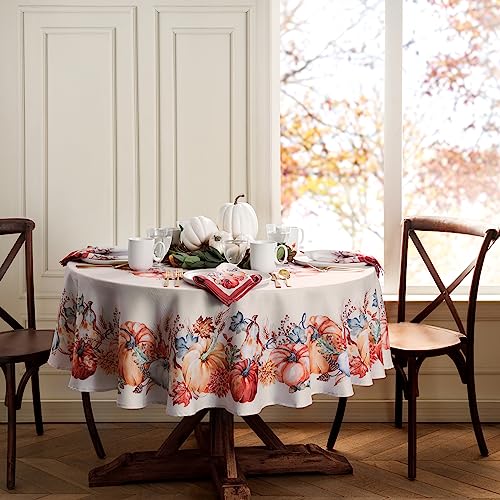 70-Inch Round Botanical Harvest Pumpkin Tablecloth - Fall Decor
