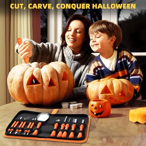 Halloween Pumpkin Carving Kit with 12 Stencils & Tools, Includes Bag