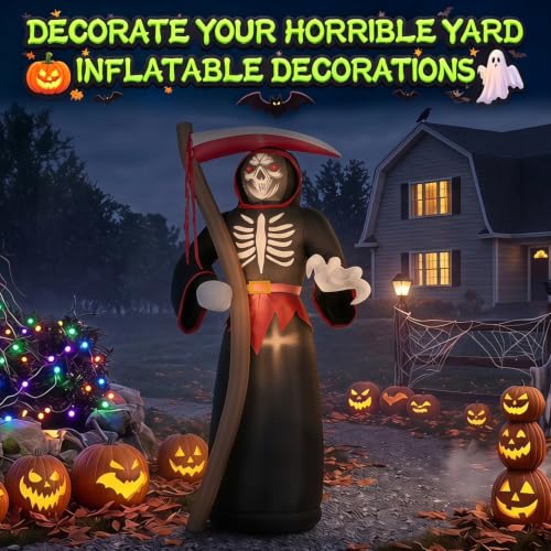 8FT Halloween Inflatable Grim Reaper Decoration - Black Reaper Yard Decor