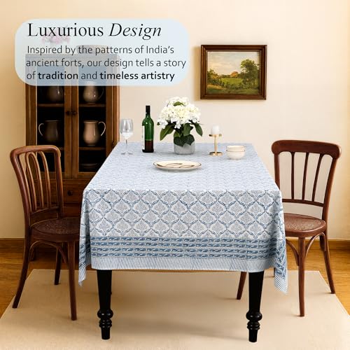 Indigo Regal Cotton Square Tablecloth 60x60 Inches - Indian Block Print