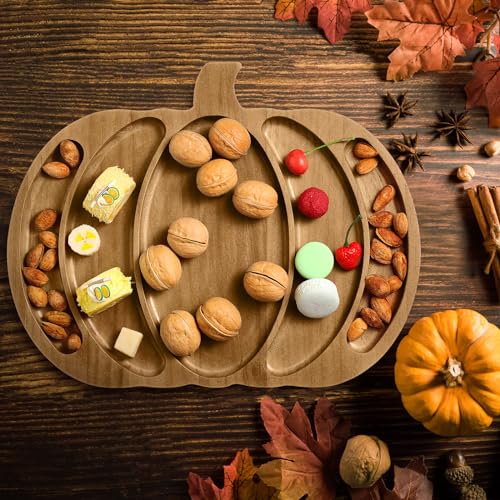 Walnut Pumpkin Charcuterie Board Wooden Fall Serving Platter Tray for Snacks and Cheese