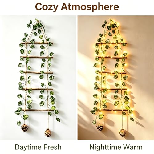 2XL Lighted Boho Wooden Rope Ladder Wall Art Decor - Rustic & Seasonal