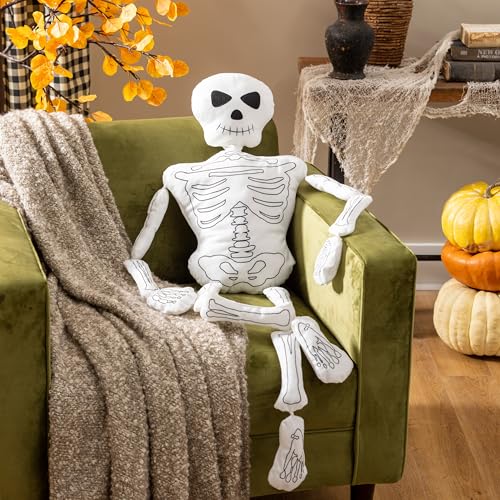 Life-Sized Skeleton Throw Pillow - Halloween Decor, 46 Inch Plush Skull Cushion