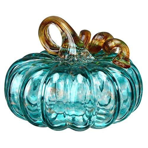 Blue Fall Hand Blown Glass Pumpkin Decor - 5.1 x 5.1 Inch