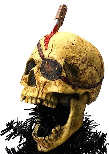 Large Pirate Skull Tree Topper for Halloween & Christmas - 10 Inch Decor