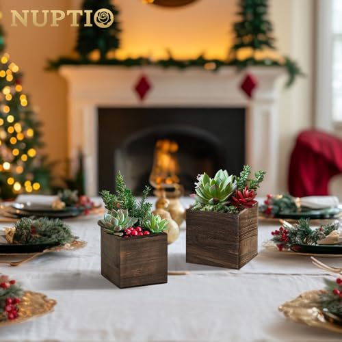 Small Wooden Box Set - Brown Square 4 Inch & 5 Inch - 12 Pcs for Decor & Storage