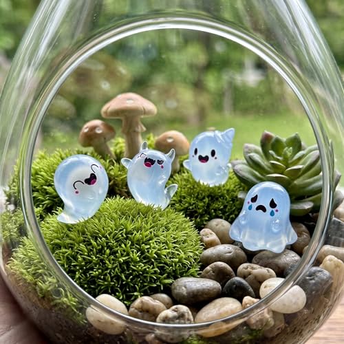 Mini Luminous Ghost Resin Figurines Set - 6 Styles Halloween Decor, Spooky Cute Night Glow, 12 Pieces