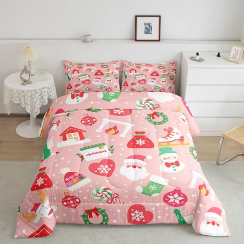 Christmas Bedding Set for Kids - Twin Size Santa Claus Quilt & Pillow Case - Multi 62 / Twin