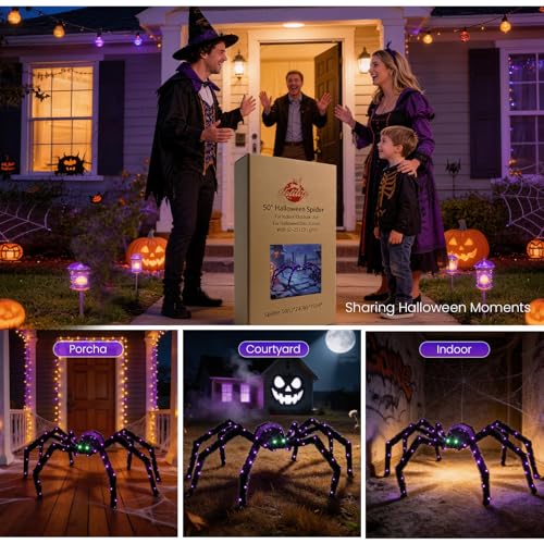 4.2FT Giant Spider Halloween Outdoor Decoration with 90 LED Lights and Ground Stakes