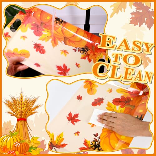 Fall Thanksgiving Serving Trays Set - 2 Large Melamine Pumpkin Leaf Platters with Handles