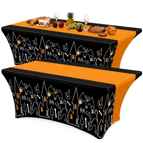Halloween Gothic Castle Tablecloth 2 Pack - Black & Orange, 6 ft, Classic Halloween, Variation of THIS listing