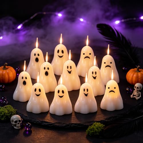 Ghost Candles Set - 12 Pack Mini Soy Wax Halloween Decorations - Ghost 2 / 12 Packs