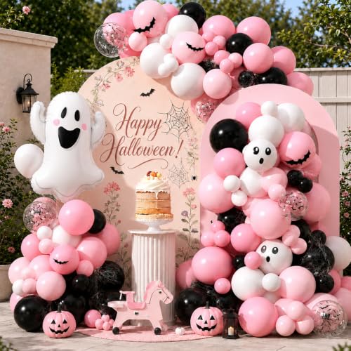 Pink Halloween Boo Day Party Decorations Kit for Spooky Birthday - Serves 20 with Banners Balloons Napkins Plates & Toppers - Variation: Pink