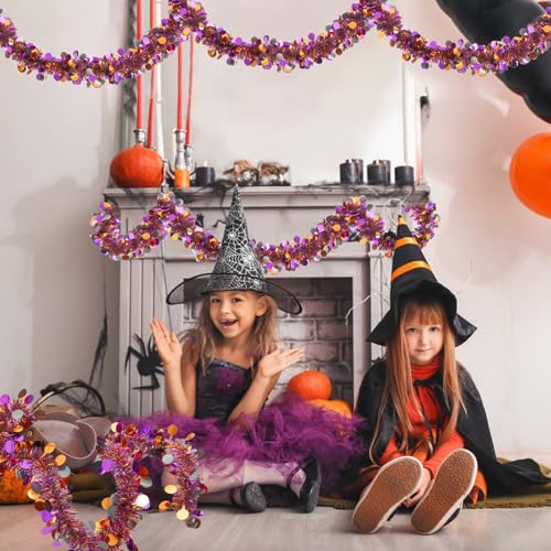 Halloween Tinsel Garland 20FT Black Purple Orange Metallic Decor for Parties