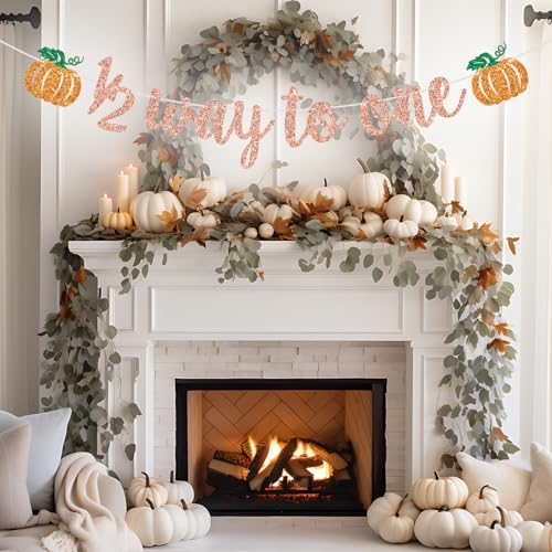 Rose Gold Glitter Pumpkin Half Birthday Banner - Fall Baby Shower & Party Decorations - 1/2 Way to One