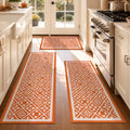 Fall Kitchen Rug Set of 3 - Washable Orange Autumn Runner with Non-Slip Backing - Argyle Style