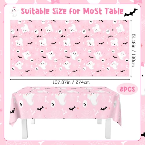 Pink Halloween Tablecloths 8-Pack Disposable Water-Resistant Party Covers for Girls Birthday Baby Shower - Variation 8