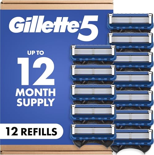 Men's 5-Blade Razor Blade Refills - Pack of 12 for Close, Comfortable Shaving