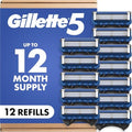 Men's 5-Blade Razor Blade Refills - Pack of 12 for Close, Comfortable Shaving