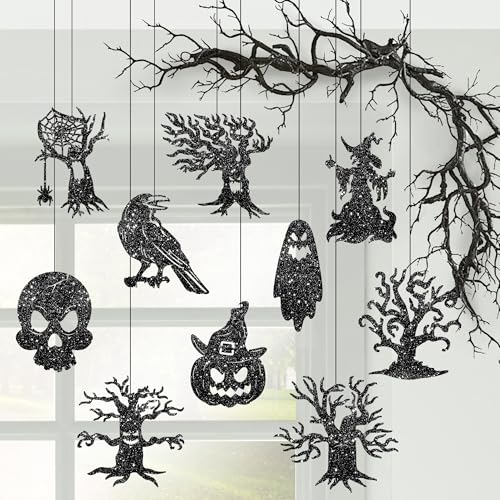 Spooky Black Glitter Halloween Garland Pack of 10 - Hanging Decorations