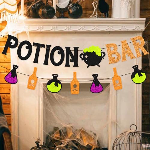 Halloween Potion Bar Banner Witches Haunted House Party Decorations - Black & Orange
